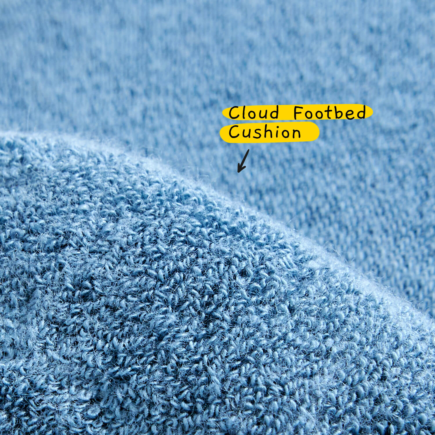 Close-up of soft terry cushioning inside sock, providing plush underfoot comfort and support