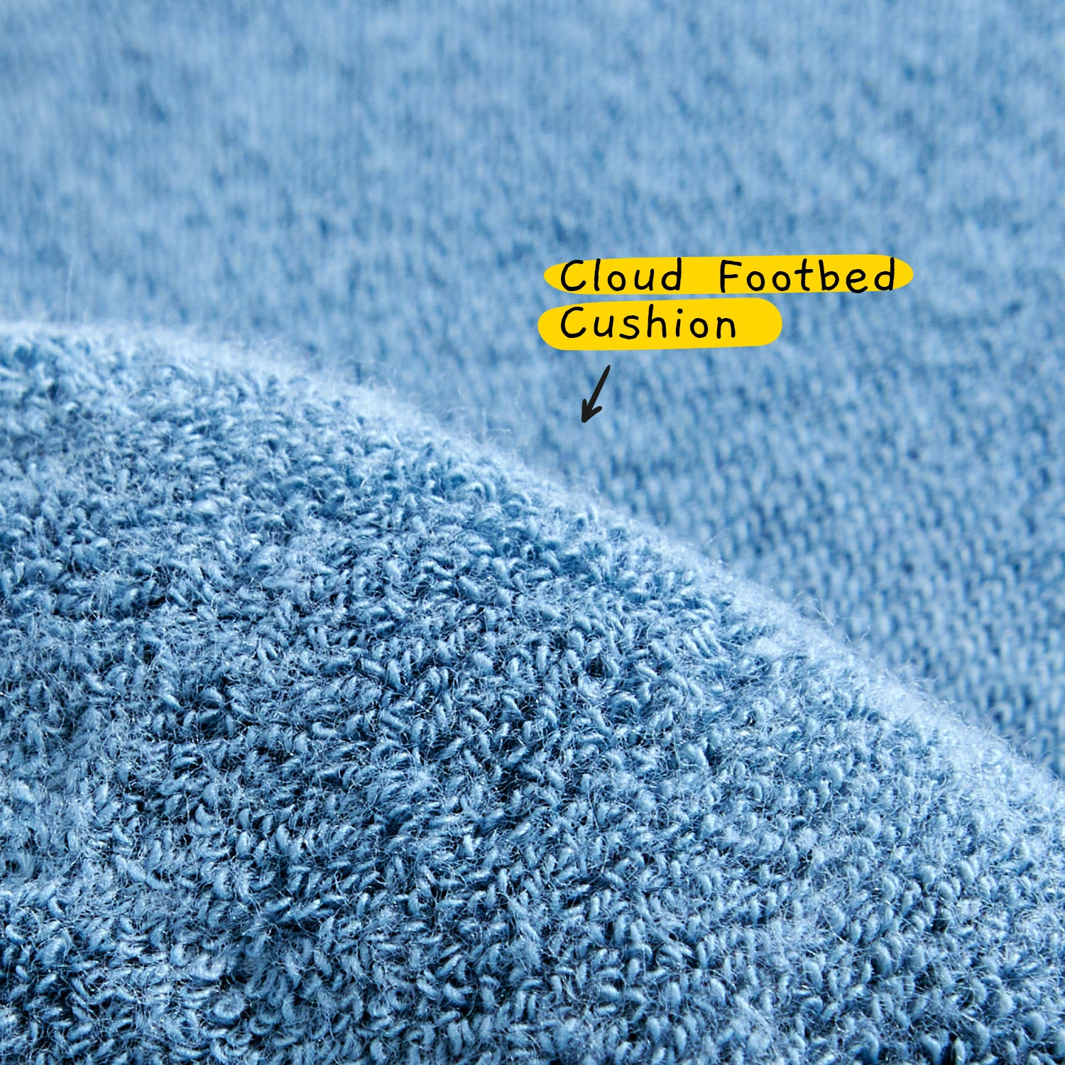Close-up of soft terry cushioning inside sock, providing plush underfoot comfort and support