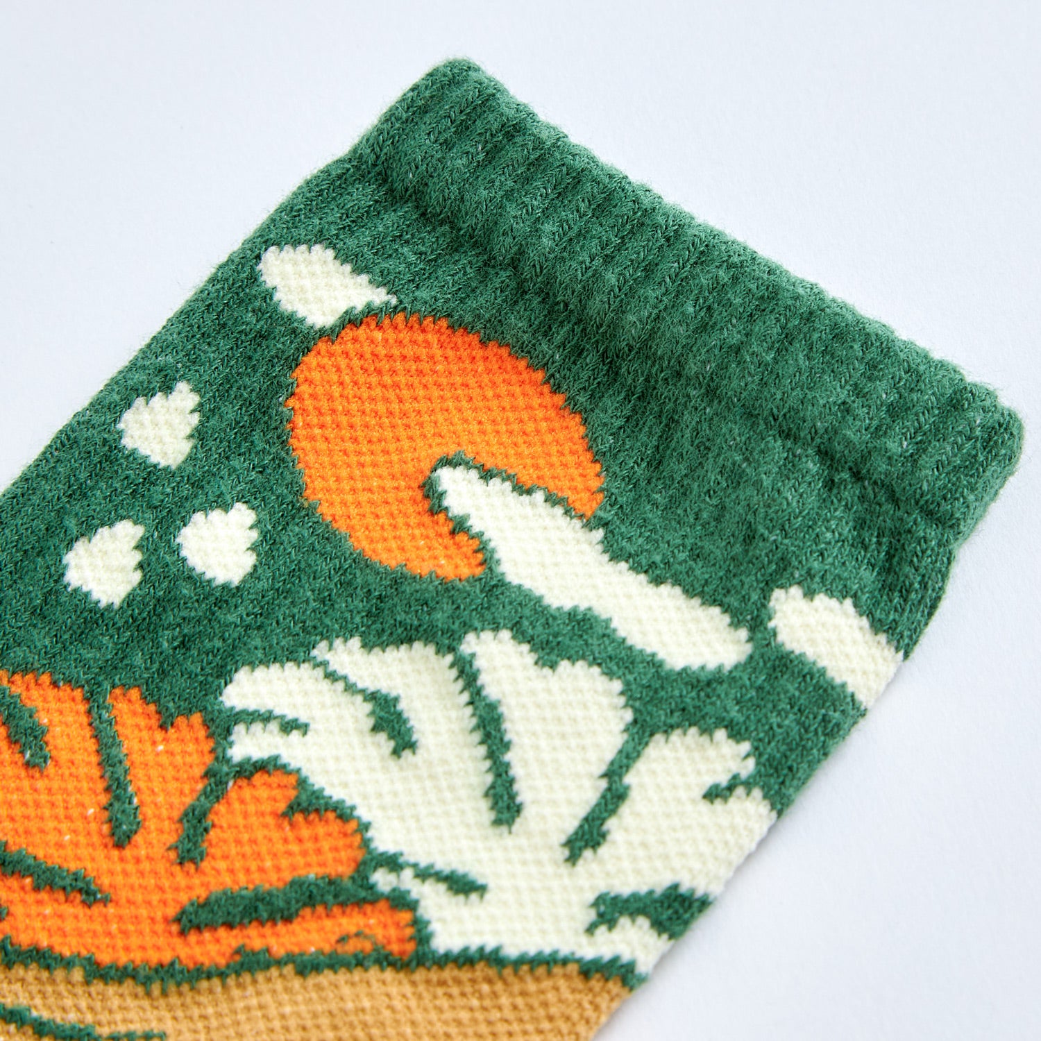 Close-up of ribbed cuff designed to stay up and provide a secure fit without slipping